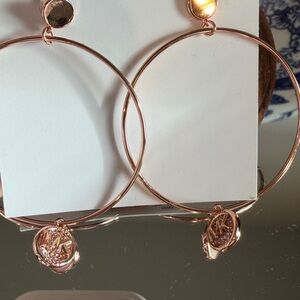 Michael Kors MK Fashion Rose Gold-Tone Brass Hoop Earrings With Pave Stones